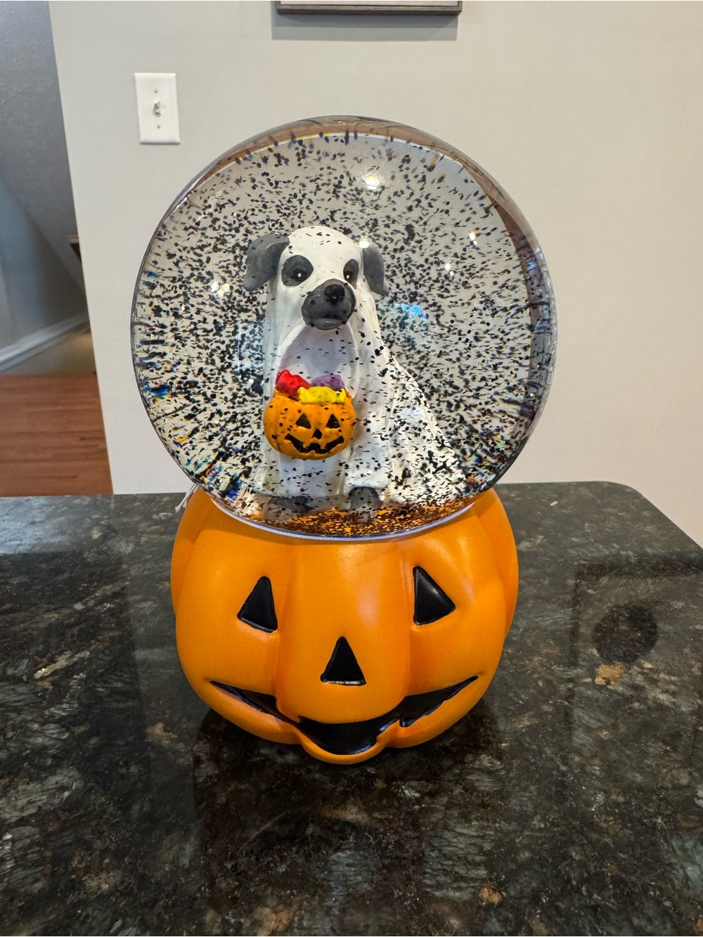 Halloween Dog In Ghost Costume Snow Globe Trick Or Treat Heavy NWT